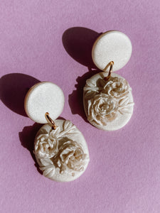 Short Floral Dangles in Pearlescent White